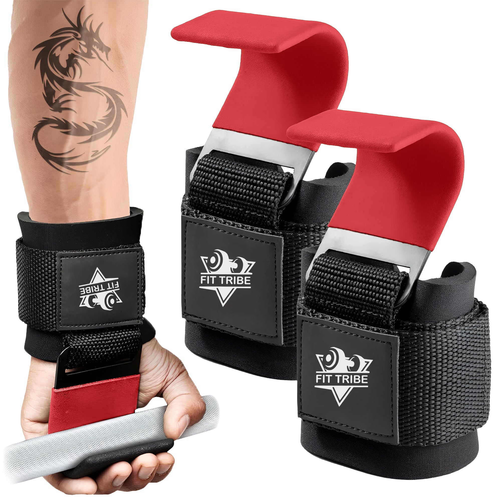 2pcs Weight Lifting Hooks - Heavy Duty Steel Gym Grips 540g with Non Slip Coating - Padded Wrist Support Straps - Perfect for Powerlifting, Deadlifts, Rows, Shrugs - Gym Accessories