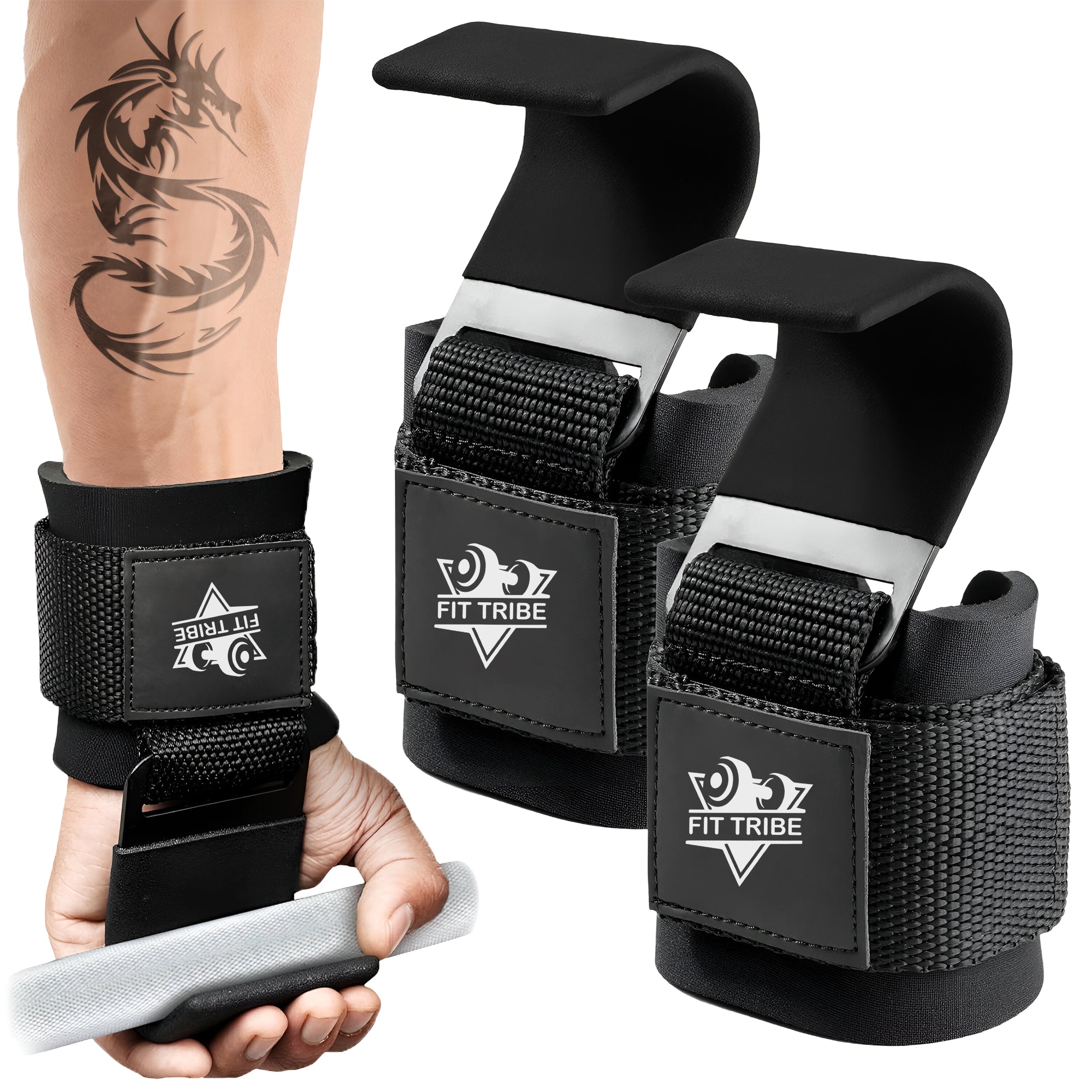 2pcs Weight Lifting Hooks - Heavy Duty Steel Gym Grips 540g with Non Slip Coating - Padded Wrist Support Straps - Perfect for Powerlifting, Deadlifts, Rows, Shrugs - Gym Accessories